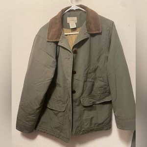 Vintage LL bean Barn Chore Coat Womens Green Corduroy Trim